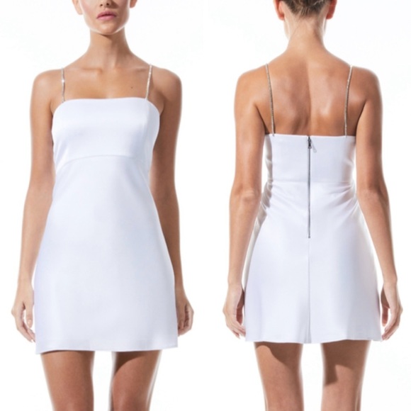 Alice + Olivia SUTTON CRYSTAL STRAP MINI DRESS, Solid White, Size 0 - Picture 3 of 16